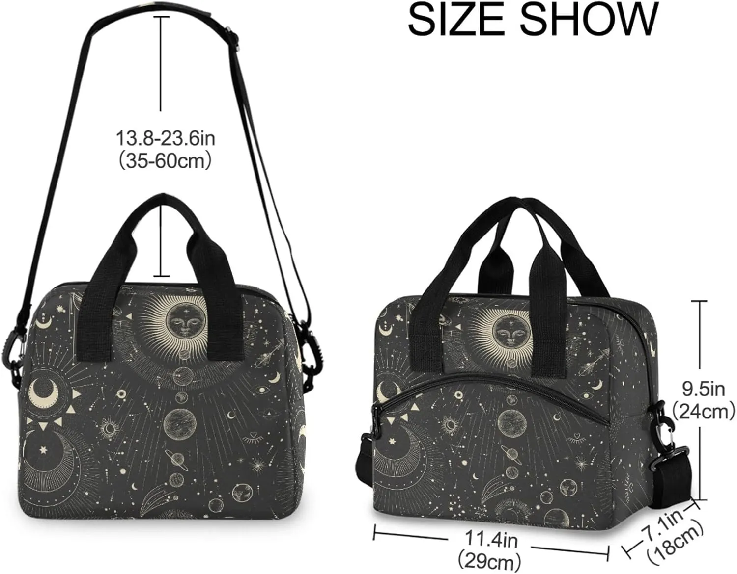 Moon And Stars Goth Insulated Lunch Bag Reusable Lunch Tote Bag Cooler Bag for Women Men Adult Lunch Box with Adjustable Shoulder Strap Leakproof Lunch Bag for Work School Picnic Camping