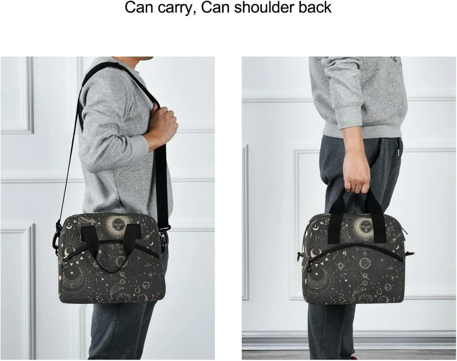 Moon And Stars Goth Insulated Lunch Bag Reusable Lunch Tote Bag Cooler Bag for Women Men Adult Lunch Box with Adjustable Shoulder Strap Leakproof Lunch Bag for Work School Picnic Camping