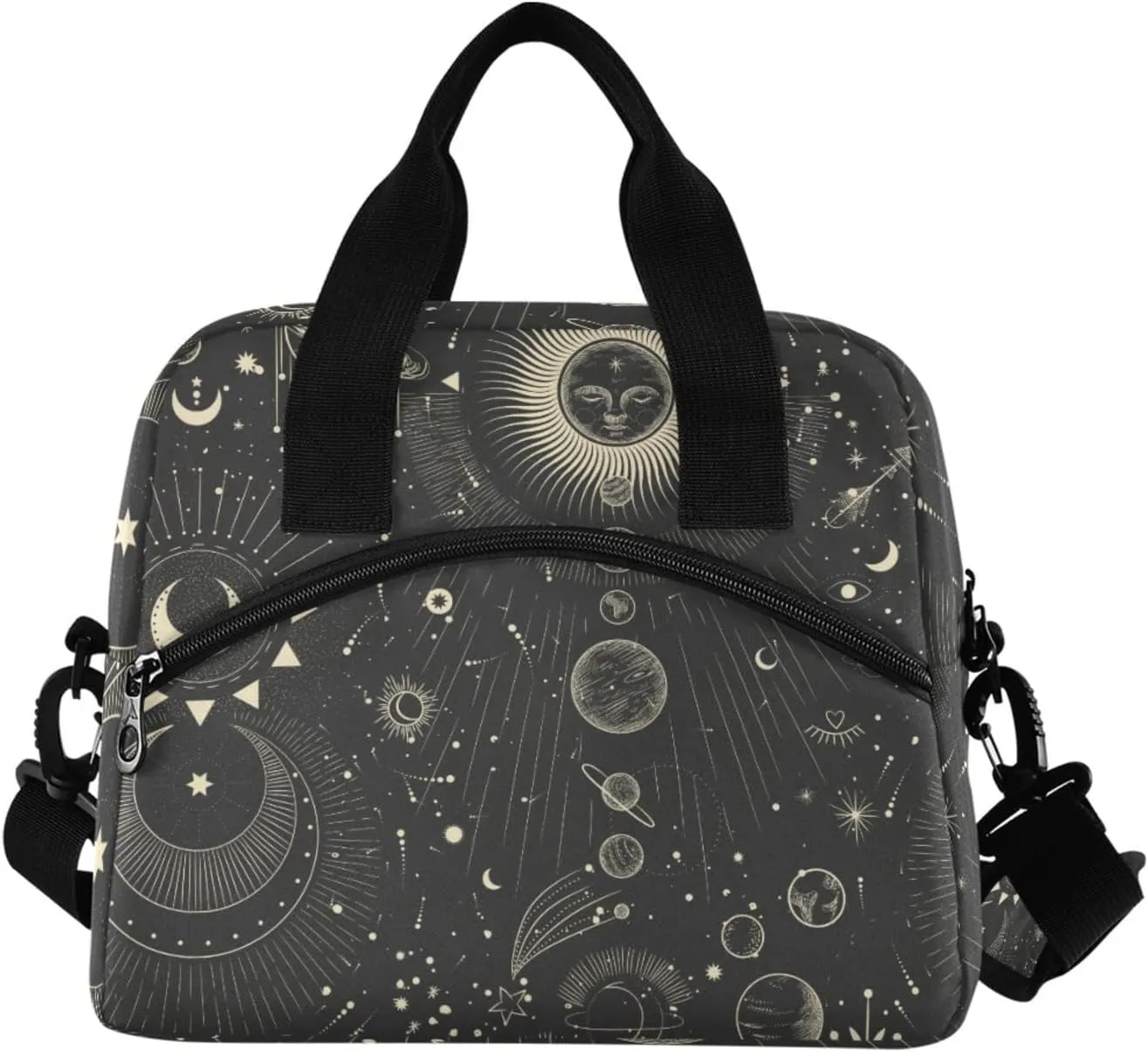 Moon And Stars Goth Insulated Lunch Bag Reusable Lunch Tote Bag Cooler Bag for Women Men Adult Lunch Box with Adjustable Shoulder Strap Leakproof Lunch Bag for Work School Picnic Camping