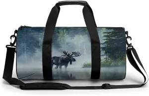 Moose Standing The Lake Lightweight Gym Bag for Men Women Travel Duffel Bag Sports Workout Bag with Adjustable Strap