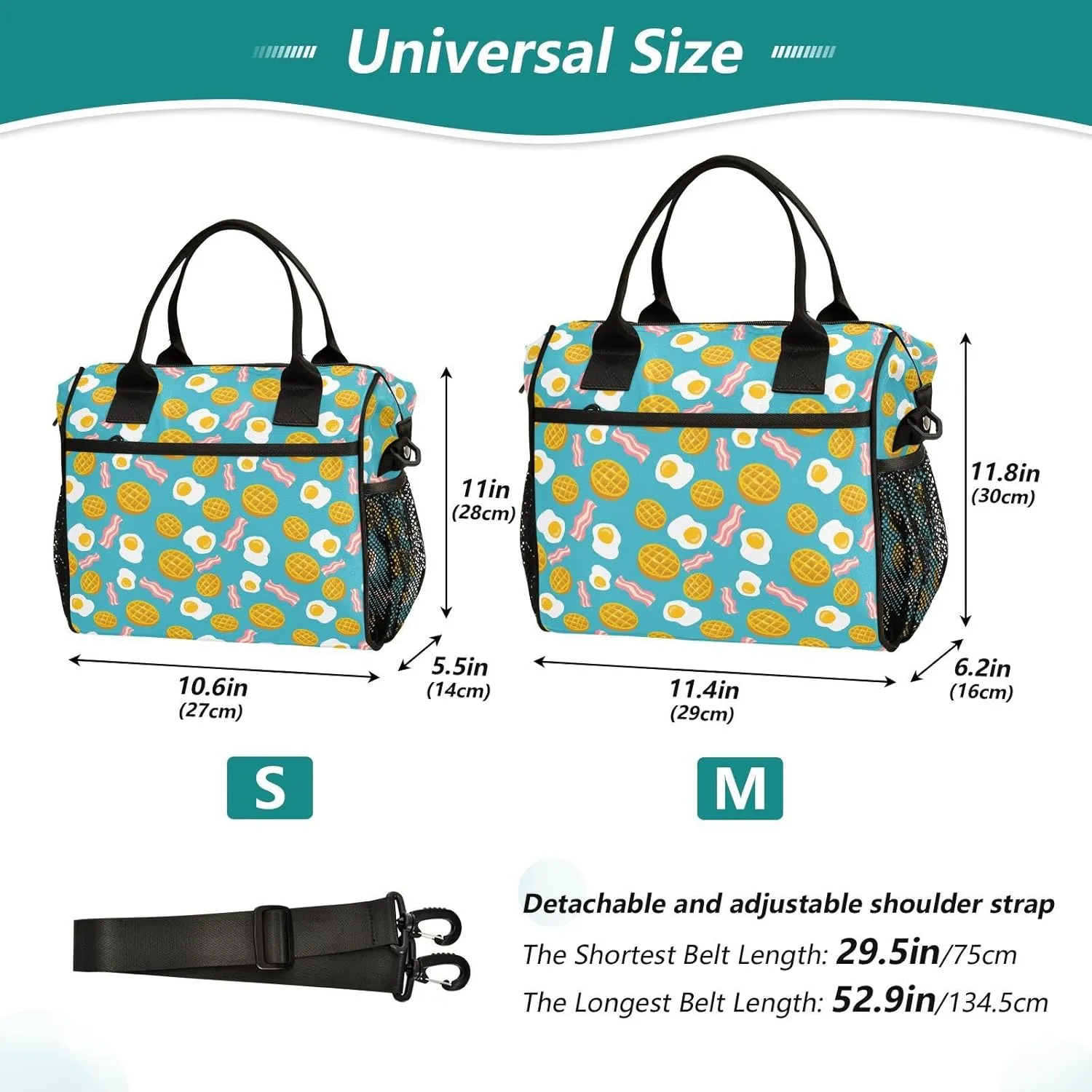 Morning Breakfast Eggs Bacon Lunch Bag & Lunch Box for Women with Adjustable Shoulder Belt Insulated Portable Lunch Tote Bag Cooler Bag for Girls Travel Office Picnic