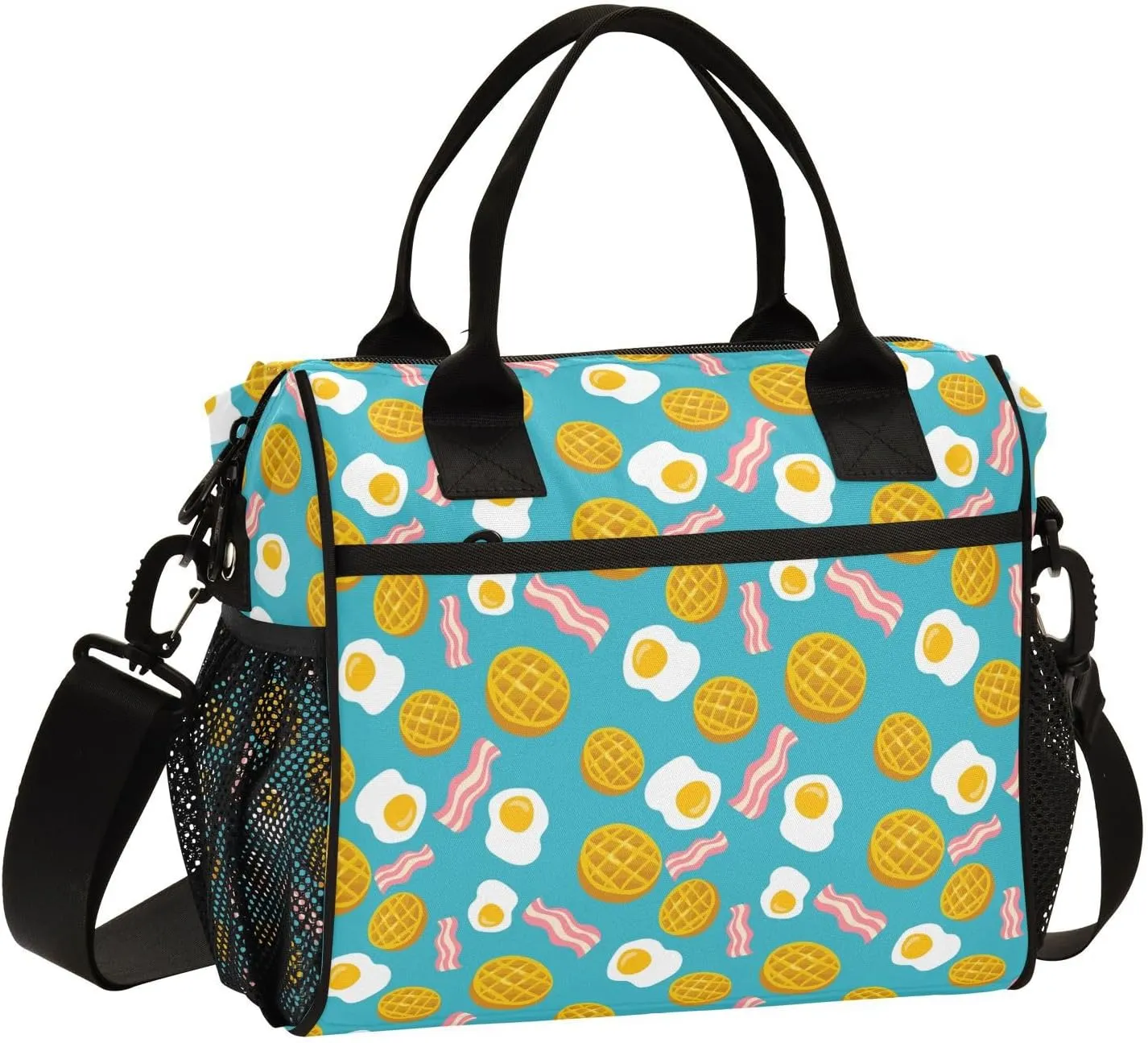 Morning Breakfast Eggs Bacon Lunch Bag & Lunch Box for Women with Adjustable Shoulder Belt Insulated Portable Lunch Tote Bag Cooler Bag for Girls Travel Office Picnic