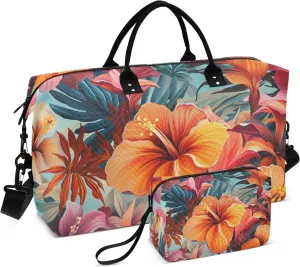 Morning Glory Flowers Travel Duffel Bags with Toiletry Bag and Adjustable Strap for Travel Gym Yoga