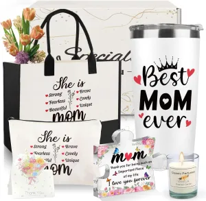 Mothers Day Gifts for Mom, Birthday Gifts for Step Mom,Mother in Law from Son Daughter, Mothers Day, Retirement Gift with Desk Sign, Candle, Bag, Insulated Tumbler for Home Office