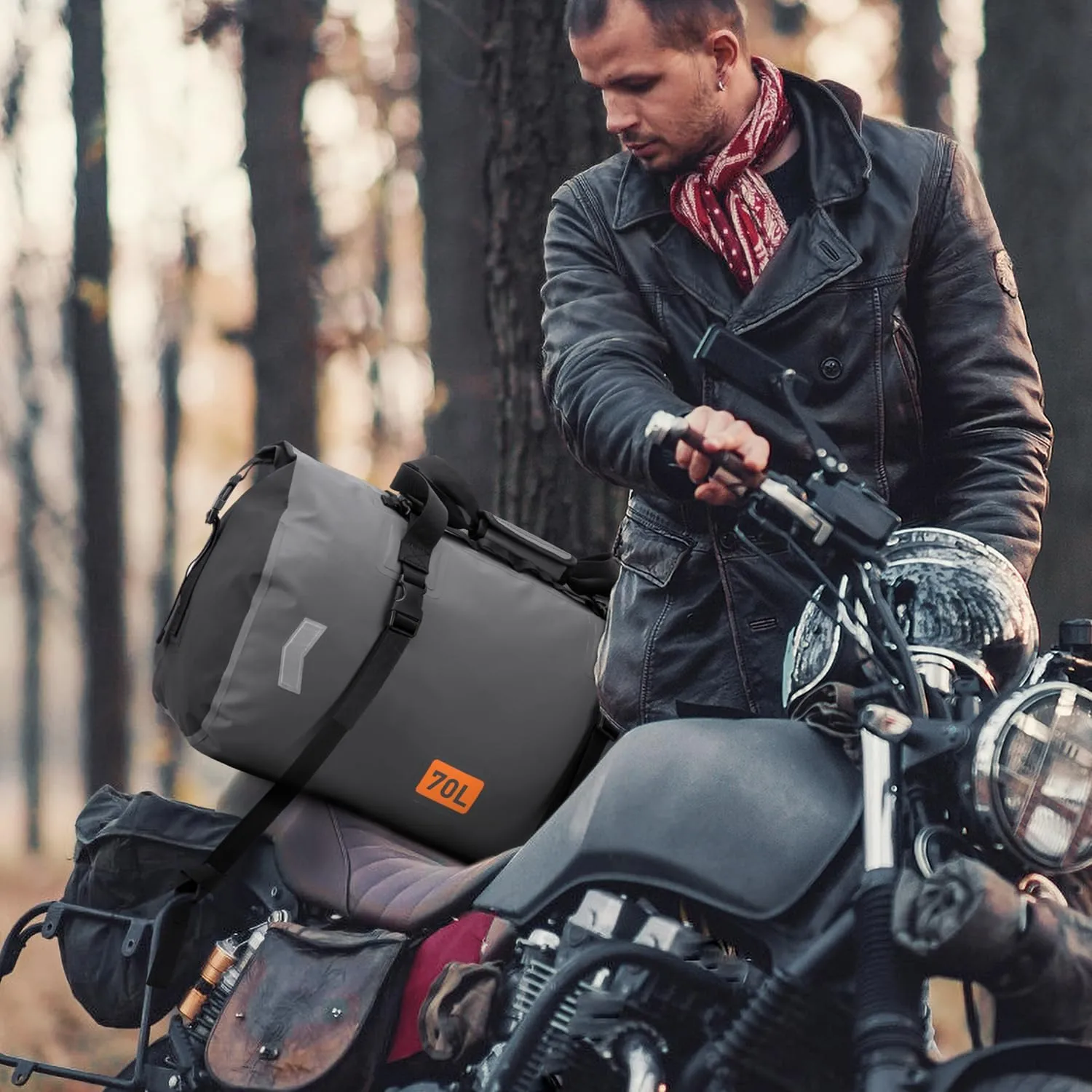 Motorcycle Dry Bag, Waterproof Duffel Bag & Roll-top Dry Duffel Bag, Motorcycle Luggage Travel Bag with Air Valve & Quick-adjust Straps For Riding,Travel, Grey，70L