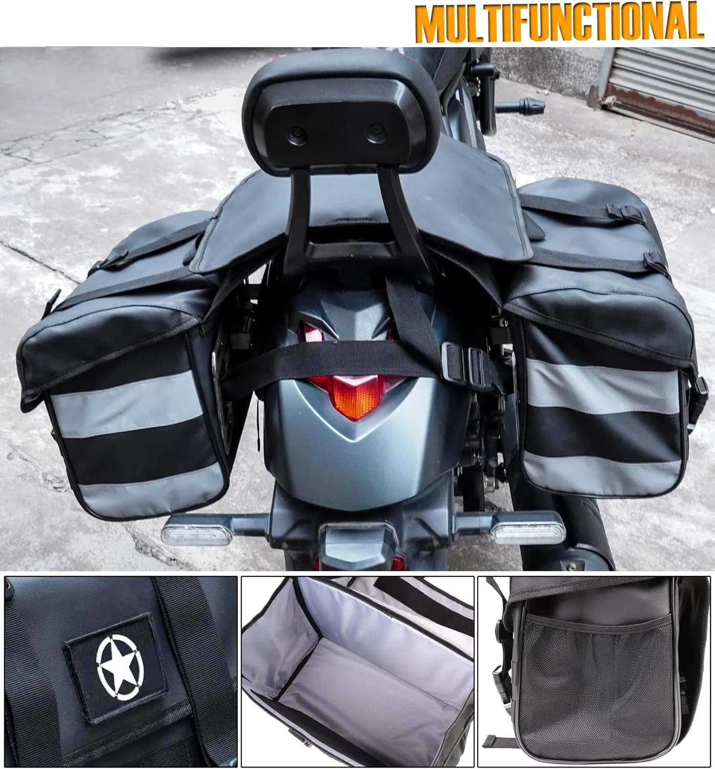 Motorcycle Saddlebags, Travel Luggage Bag Rear Tail Bag Motorbike Side Bag Storage Bag fit for most Adventures Sports Bike Softail Dyna