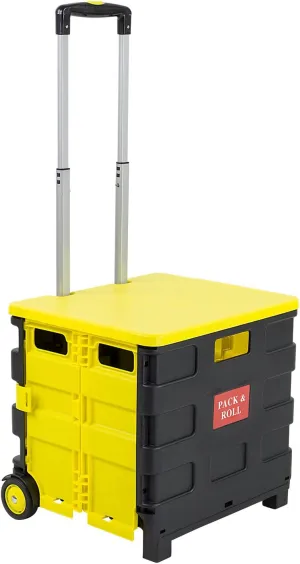 Mount-It! Rolling Utility Cart with Lid, Folding Collapsible Crate on Wheels, 55 lb Capacity, Portable Handcart for Groceries, Office, Teacher, and Travel Use