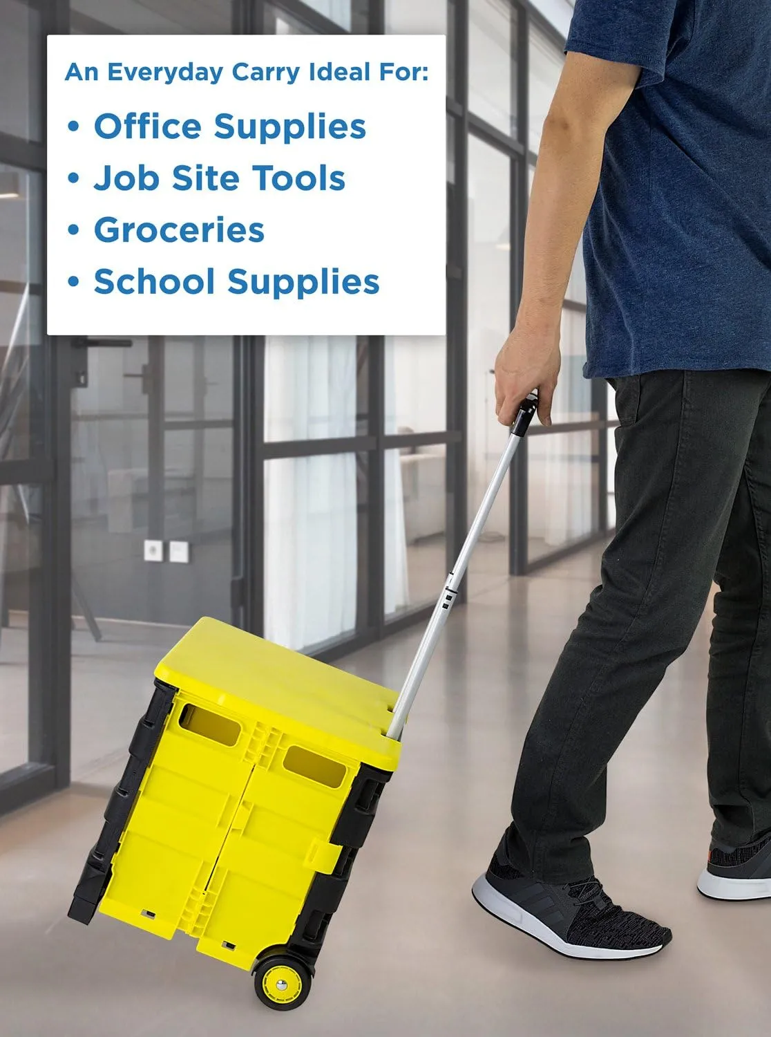 Mount-It! Rolling Utility Cart with Lid, Folding Collapsible Crate on Wheels, 55 lb Capacity, Portable Handcart for Groceries, Office, Teacher, and Travel Use