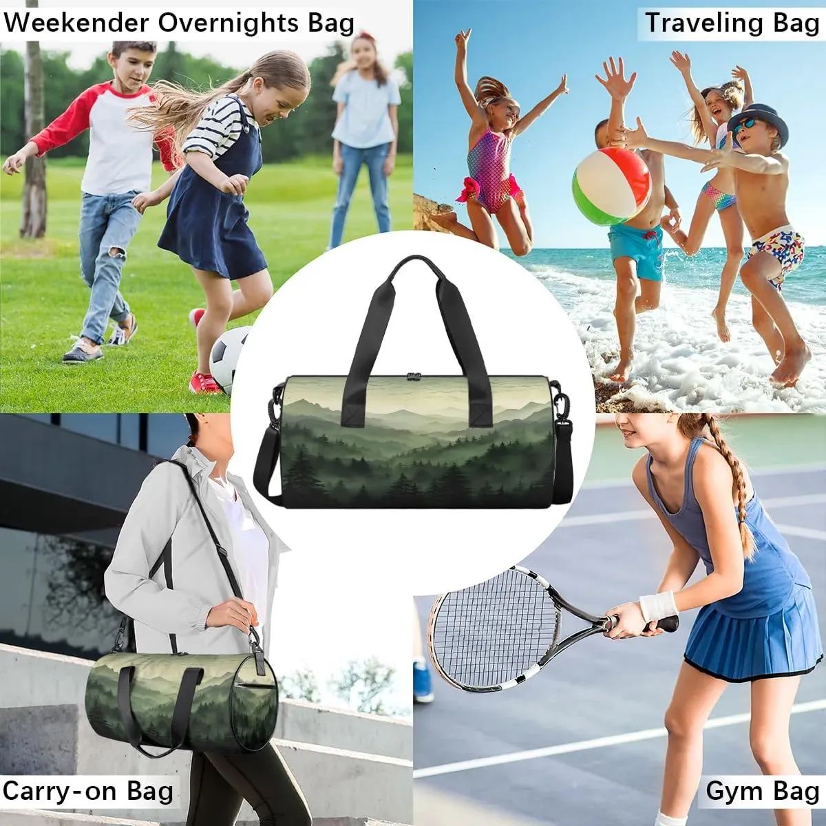 Mountains Forest Gym Bag for Women Men Lightweight Weekender Travel Bag Stylish Duffle Bag for Gym Travel Overnight Carry On