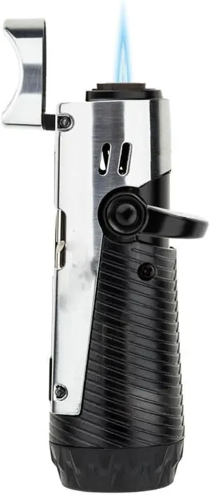 Multi-Function Metal Butane Lighter, Windproof Jet Flame, Adjustable Flame, Refillable Gas Portable Lighter for Candle Camping (Fuel Not Included)(Silver)