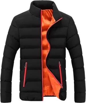 Muscularfit Fashion Jackets for Men Winter Warm Quilted Windproof Coats Casual Full Zip Stand Collar Jackets With Zip Pockets
