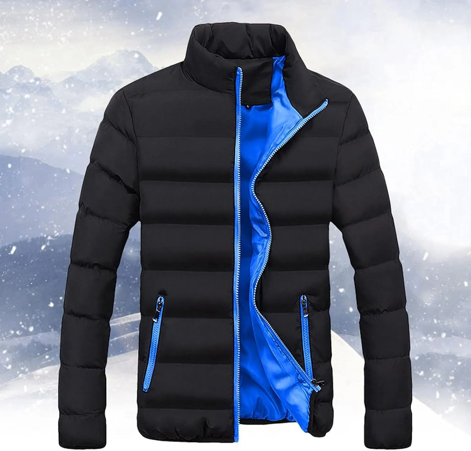 Muscularfit Fashion Jackets for Men Winter Warm Quilted Windproof Coats Casual Full Zip Stand Collar Jackets With Zip Pockets