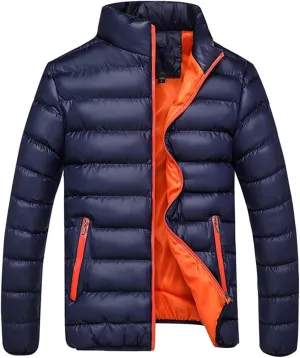 Muscularfit Fashion Jackets for Men Winter Warm Quilted Windproof Coats Casual Full Zip Stand Collar Jackets With Zip Pockets