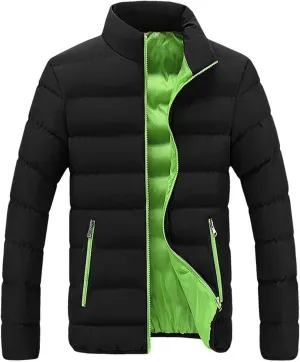 Muscularfit Fashion Jackets for Men Winter Warm Quilted Windproof Coats Casual Full Zip Stand Collar Jackets With Zip Pockets