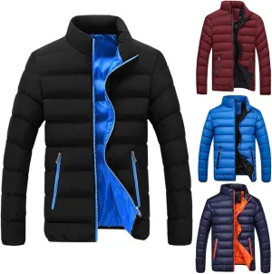 Muscularfit Fashion Jackets for Men Winter Warm Quilted Windproof Coats Casual Full Zip Stand Collar Jackets With Zip Pockets