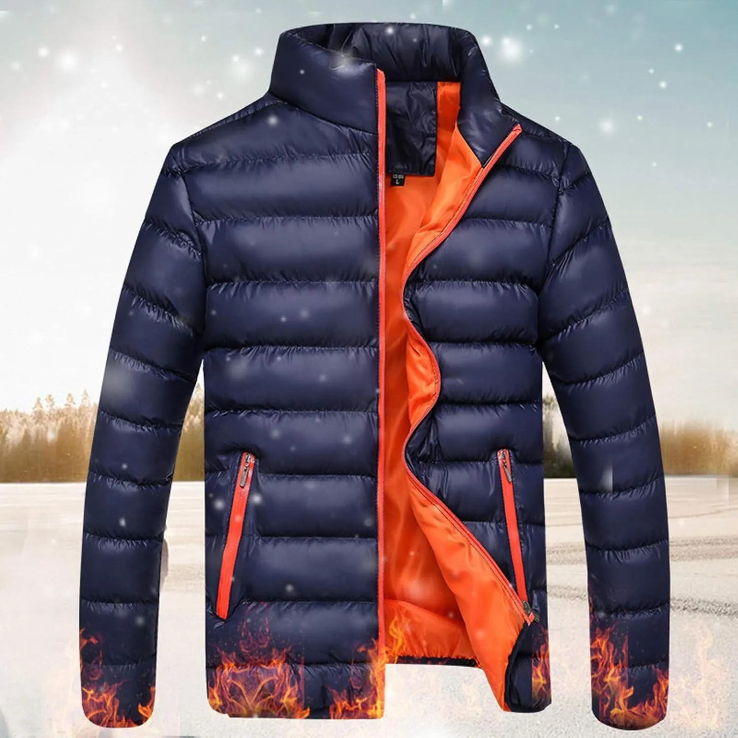 Muscularfit Fashion Jackets for Men Winter Warm Quilted Windproof Coats Casual Full Zip Stand Collar Jackets With Zip Pockets