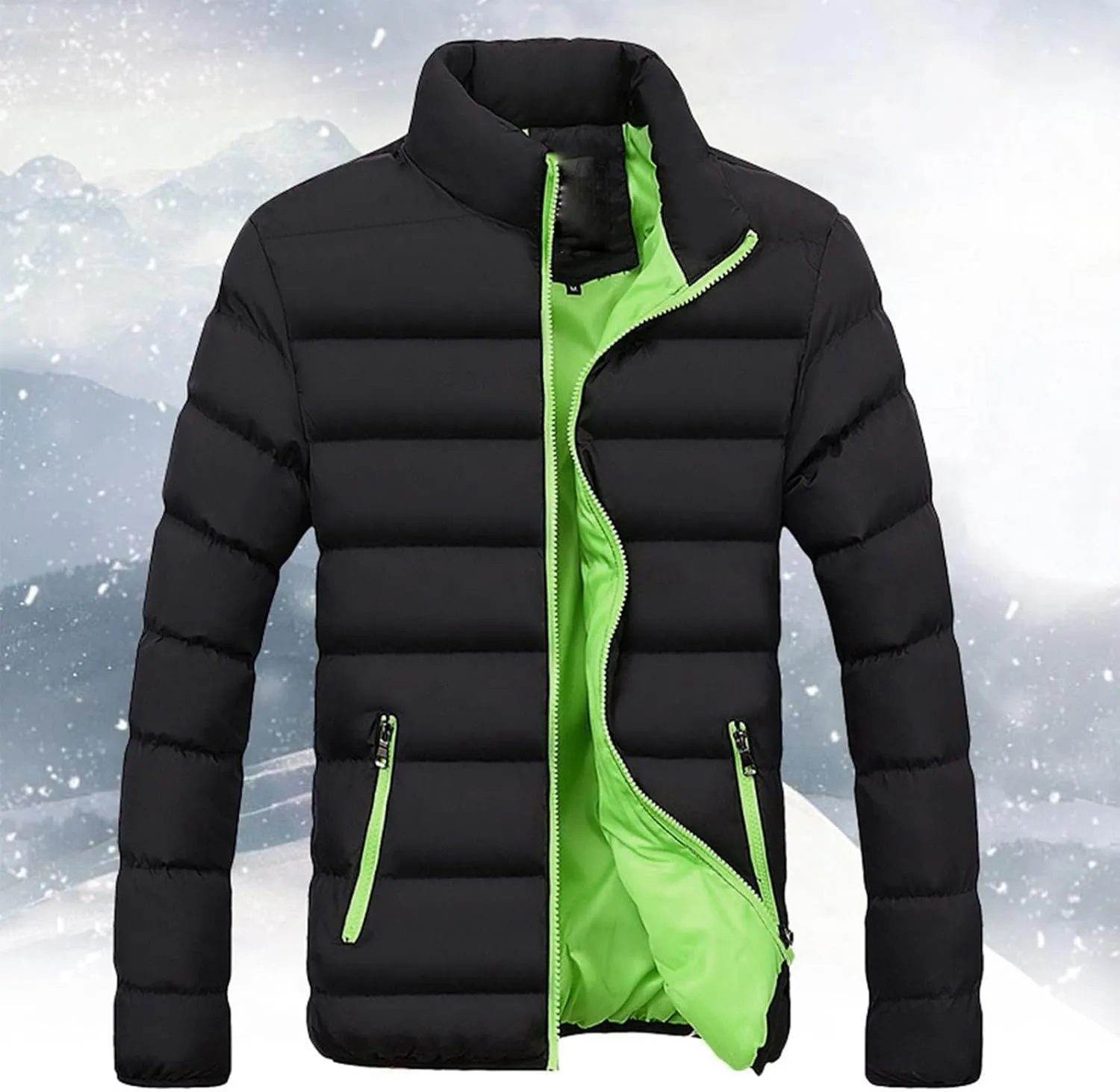 Muscularfit Fashion Jackets for Men Winter Warm Quilted Windproof Coats Casual Full Zip Stand Collar Jackets With Zip Pockets