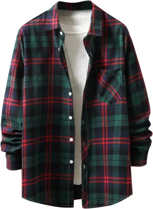 Muscularfit Men's Casual Plaid Shirts Relaxed Fit Long Sleeve Shacket Shirt Coat Button Down Coat Trendy Fall Outdoor Shirts