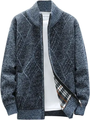 Muscularfit Mens Sweaters Zip Up Big and Tall Long Sleeve Shawl Collar Cable Knit Cardigan Sweater Fashion Coat With Pockets