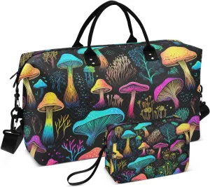 Mushrooms Red Magic Travel Duffel Bag with Toiletry Bag Weekender Bag for Carry on Sports Gym Bag for Airlines Traveling