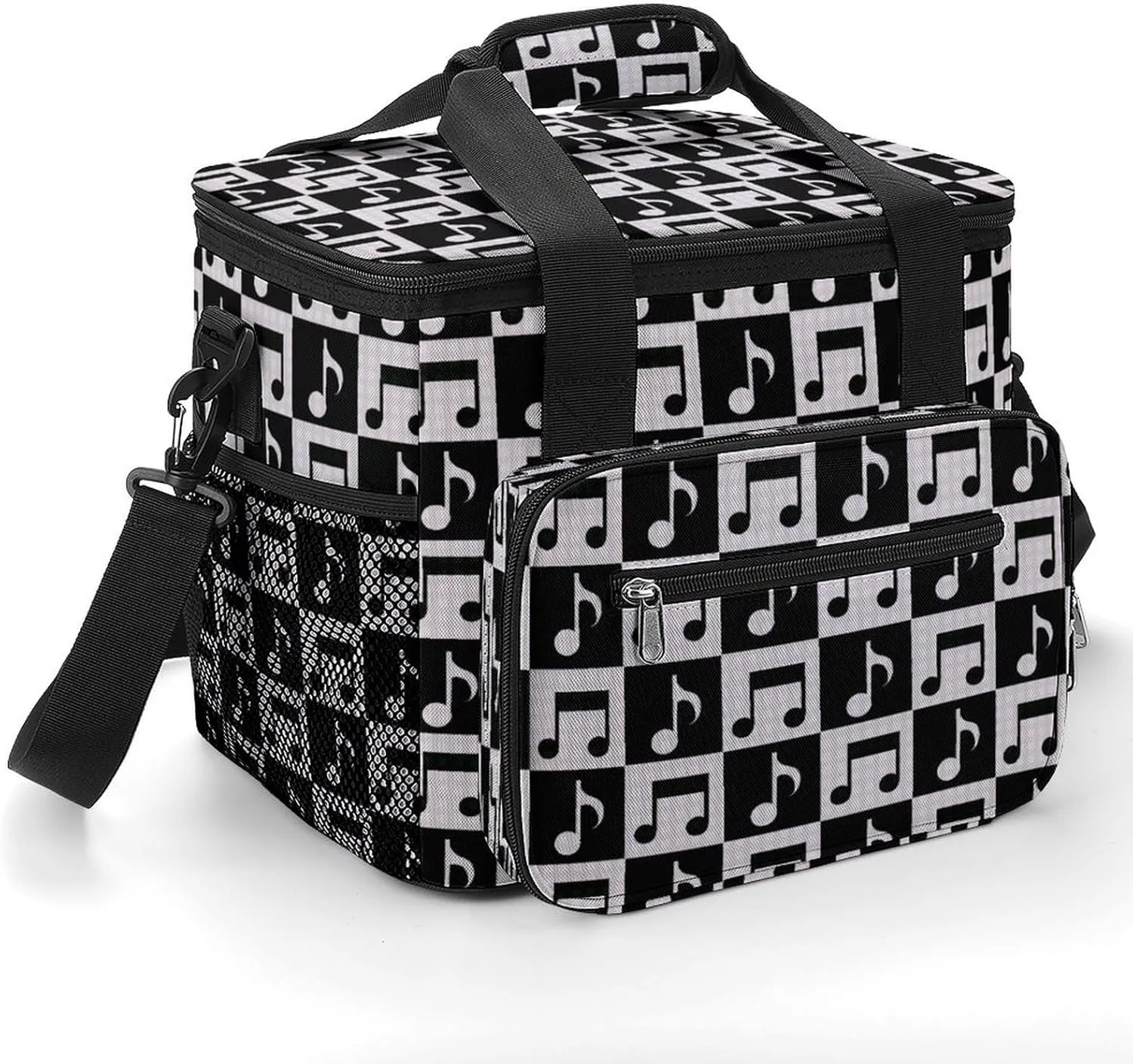 Music Notes Checkerboard 22.5L Insulated Camping Coolers Bag Musical Plaid Large Leakproof Ice Chest for Beach Travel Picnic