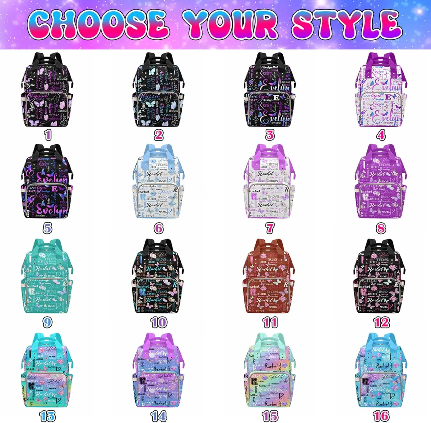 MyPupSocks Personalized Diaper Bag for Baby Girl, Custom Diaper Bag Mummy Nursing Baby Casual Travel Daypack Fashion Shoulder Bags for Travel Shopping Mom Girl Gifts