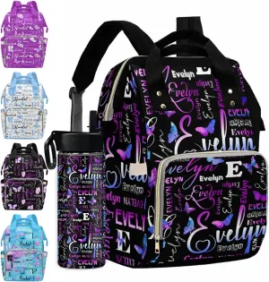 MyPupSocks Personalized Diaper Bag for Baby Girl, Custom Diaper Bag Mummy Nursing Baby Casual Travel Daypack Fashion Shoulder Bags for Travel Shopping Mom Girl Gifts
