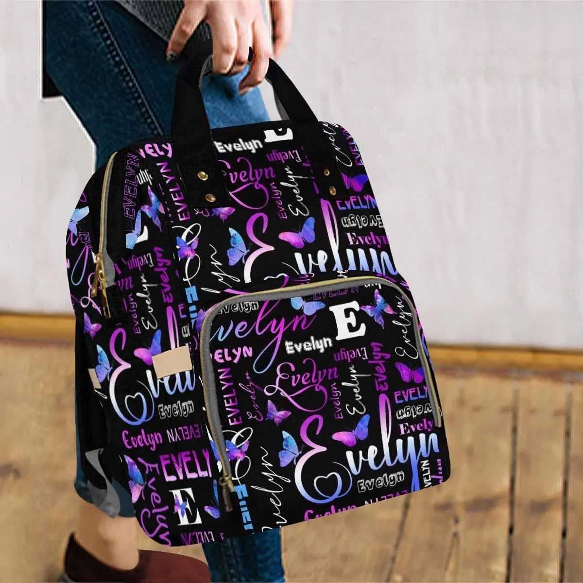 MyPupSocks Personalized Diaper Bag for Baby Girl, Custom Diaper Bag Mummy Nursing Baby Casual Travel Daypack Fashion Shoulder Bags for Travel Shopping Mom Girl Gifts