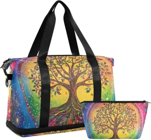 Mysterious Colorful Oversized Travel Duffel Bag Weekender Bag with Toiletry Bag for Hiking Multifunctional