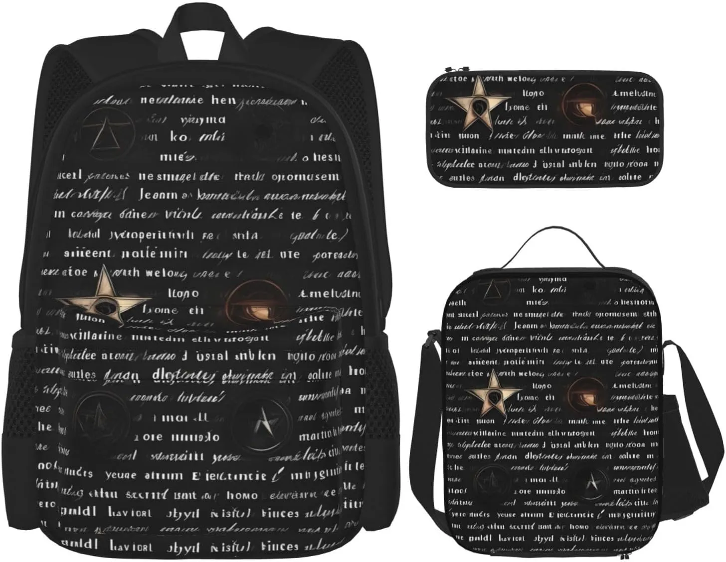 Mysterious Textbackpack 3 Piece Set, Duffel Bag, Casual Backpack, Girls Boys Backpack For Hiking, School