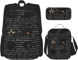 Mysterious Textbackpack 3 Piece Set, Duffel Bag, Casual Backpack, Girls Boys Backpack For Hiking, School