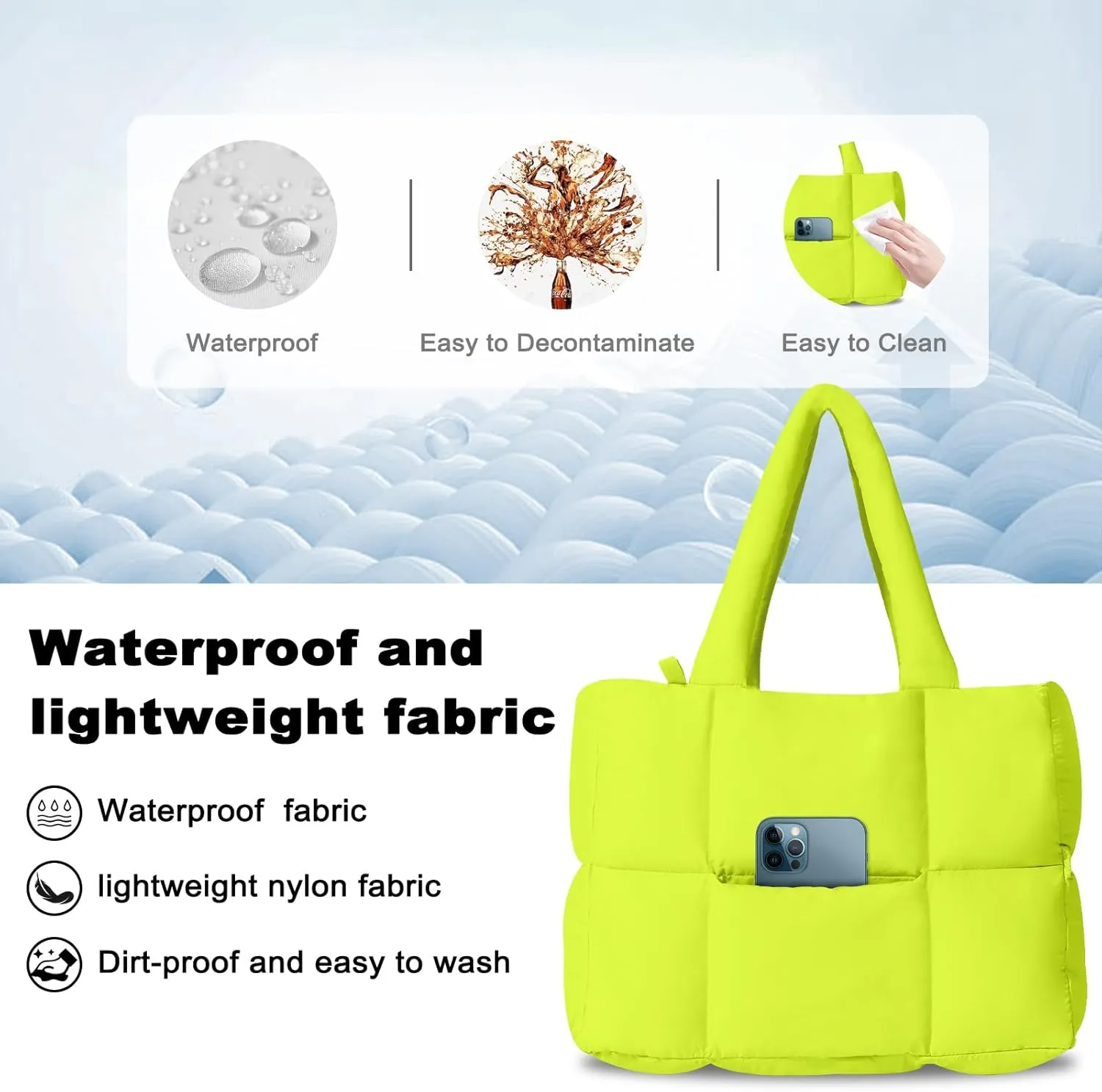 NAARIIAN Puffer Tote Bag for Women, Lightweight Quilted Puffy Shoulder Handbag with Adjustable Shoulder Strap
