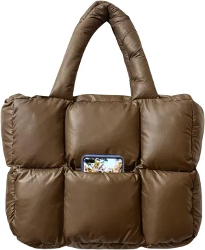 NAARIIAN Puffer Tote Bag for Women, Lightweight Quilted Puffy Shoulder Handbag with Adjustable Shoulder Strap