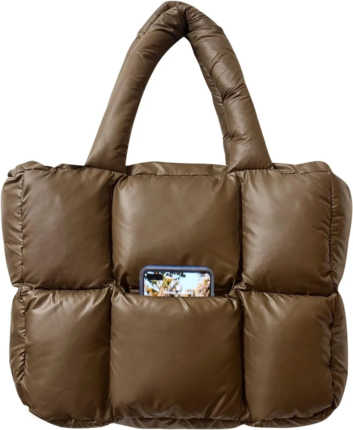 NAARIIAN Puffer Tote Bag for Women, Lightweight Quilted Puffy Shoulder Handbag with Adjustable Shoulder Strap