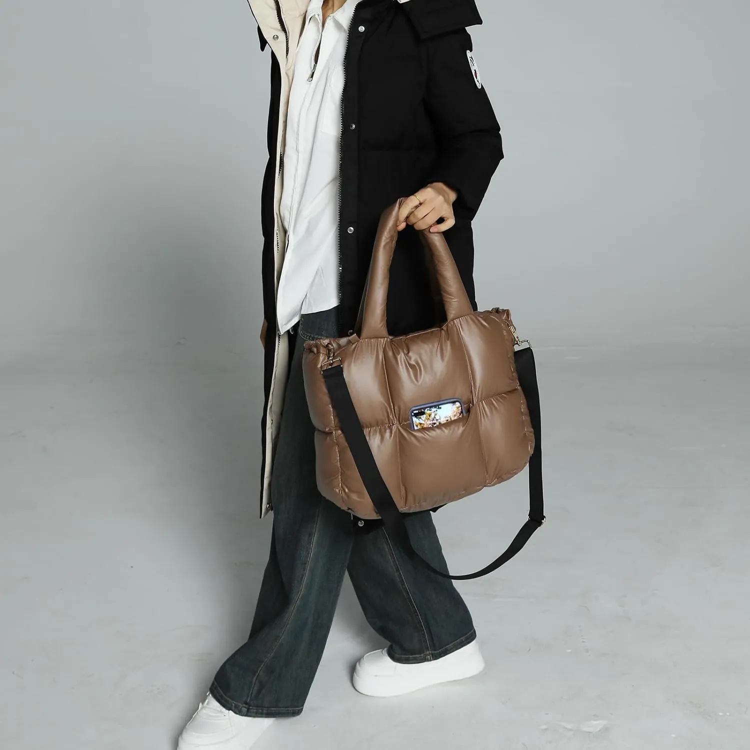 NAARIIAN Puffer Tote Bag for Women, Lightweight Quilted Puffy Shoulder Handbag with Adjustable Shoulder Strap