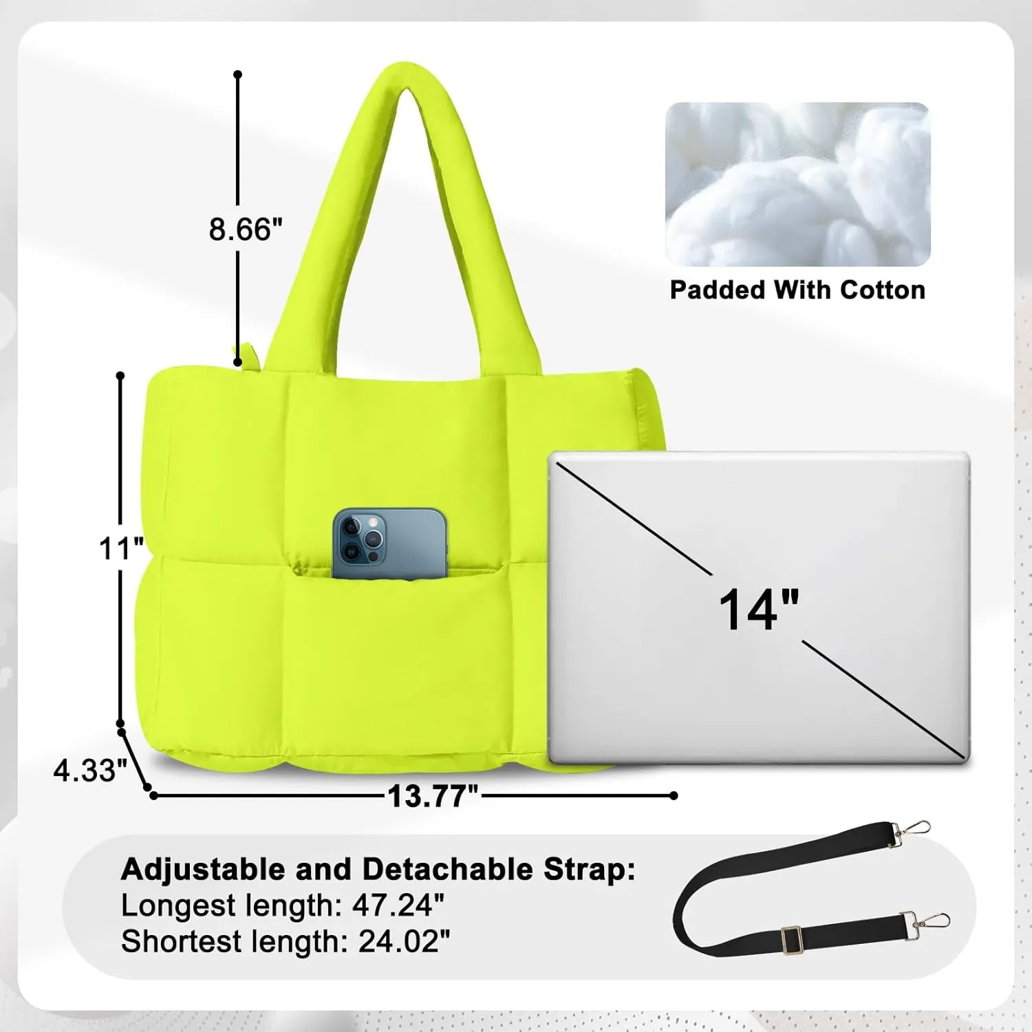 NAARIIAN Puffer Tote Bag for Women, Lightweight Quilted Puffy Shoulder Handbag with Adjustable Shoulder Strap