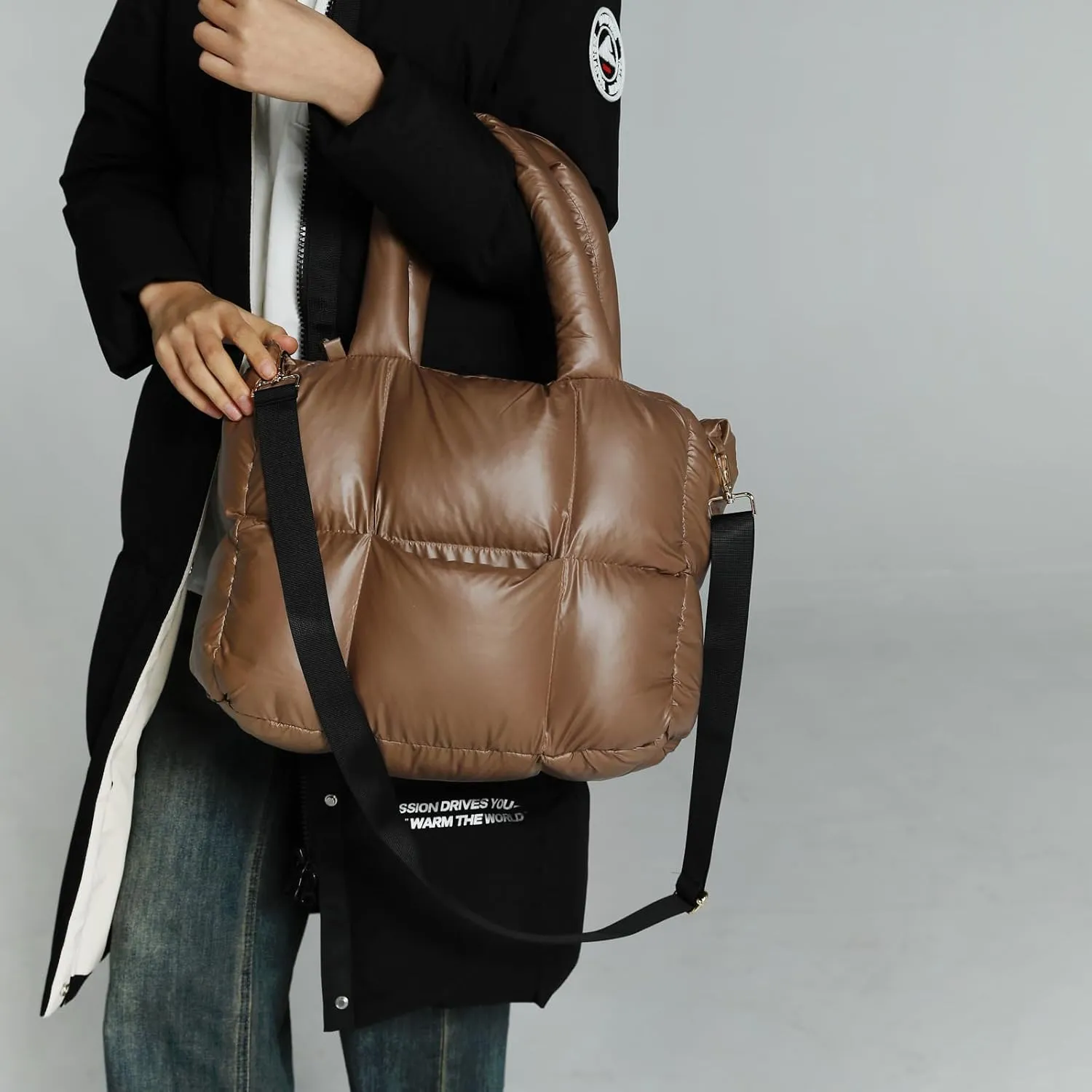 NAARIIAN Puffer Tote Bag for Women, Lightweight Quilted Puffy Shoulder Handbag with Adjustable Shoulder Strap