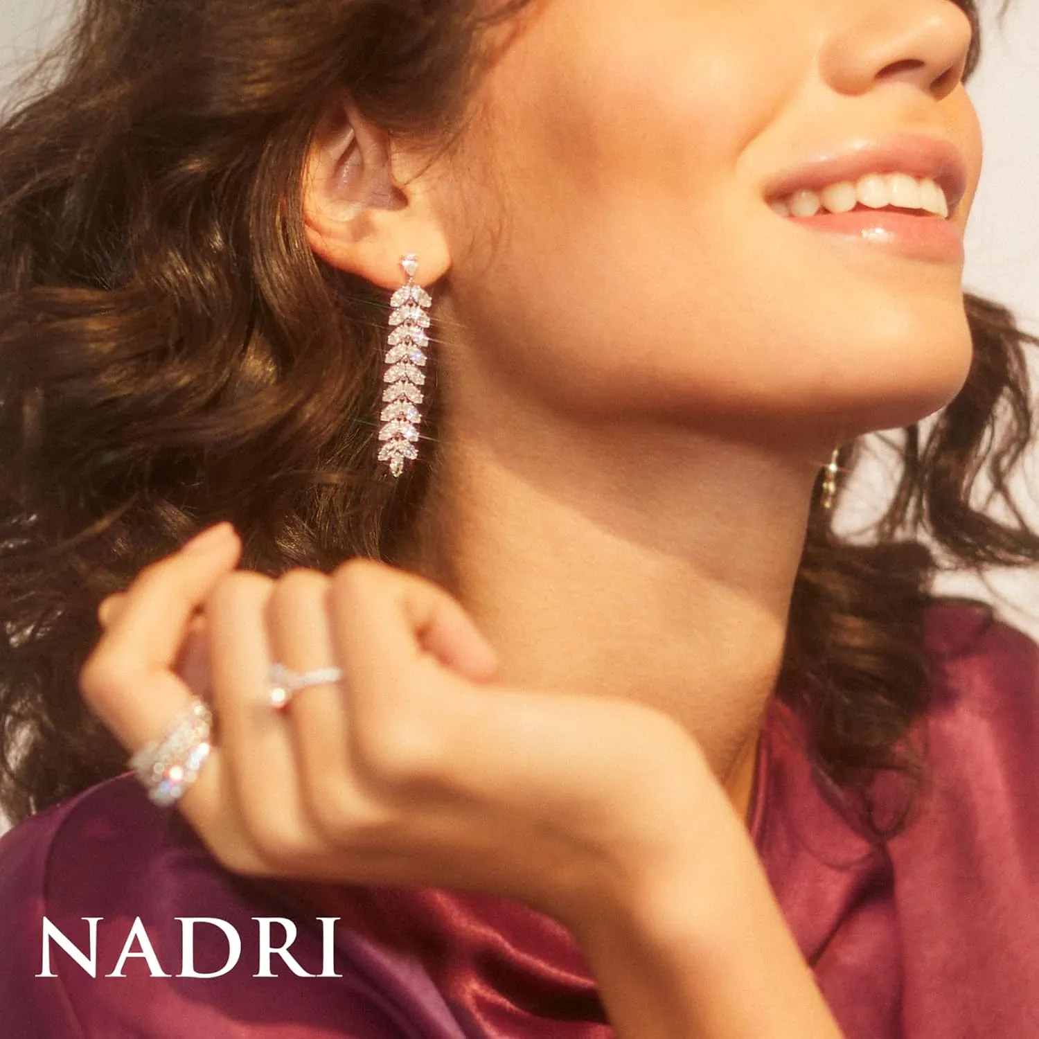 NADRI Wedding Earrings - RSVP CZ Leaf Linear Earrings