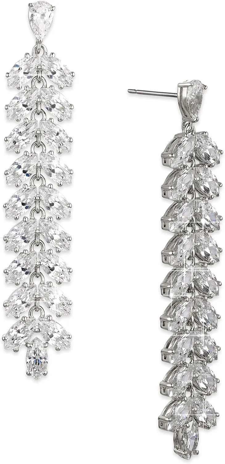 NADRI Wedding Earrings - RSVP CZ Leaf Linear Earrings