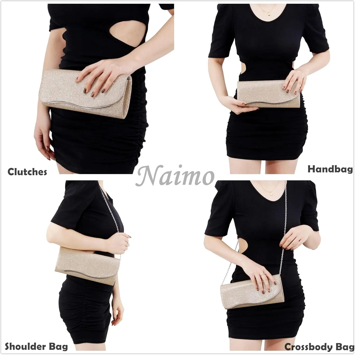 Naimo Flap Dazzling Small Clutch Bag Evening Bag With Detachable Chain