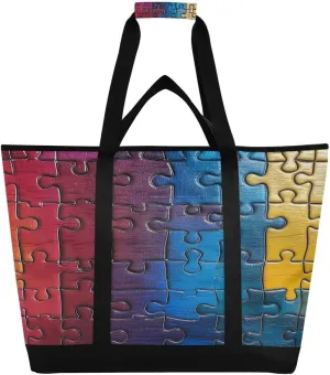 Nander Puzzle Fragment Pattern Large Insulated Cooler Bag,Foldable Reusable Grocery Bag Tote Bag,Perfect Thermal Bag Lunch Bag for Shopping Work Picnic Camping