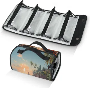 Natural Beach Starfish Travel Toiletry Bag Clear Cosmetic Bag Organizer Foldable Waterproof Makeup Bags with 4 PVC Pouches Travel Organizer Bags for Luggage Business Trip