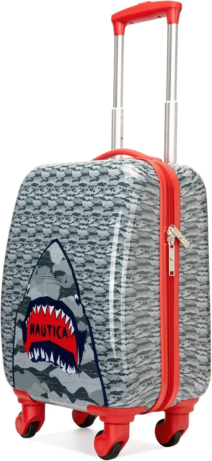 NAUTICA Kids Luggage - 18" Airline Approved Rolling Hardside Upright Carry-on Suitcase with Wheels (Shark Attack)
