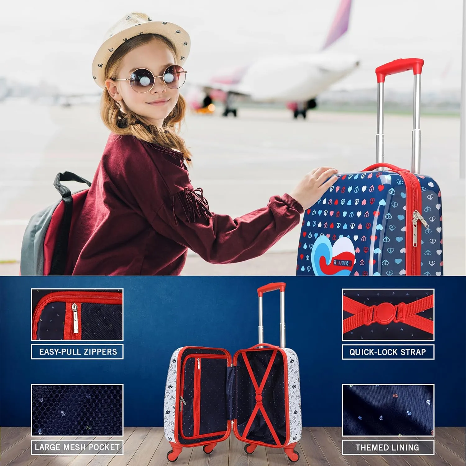 NAUTICA Kids Luggage - 18" Airline Approved Rolling Hardside Upright Carry-on Suitcase with Wheels (Shark Attack)