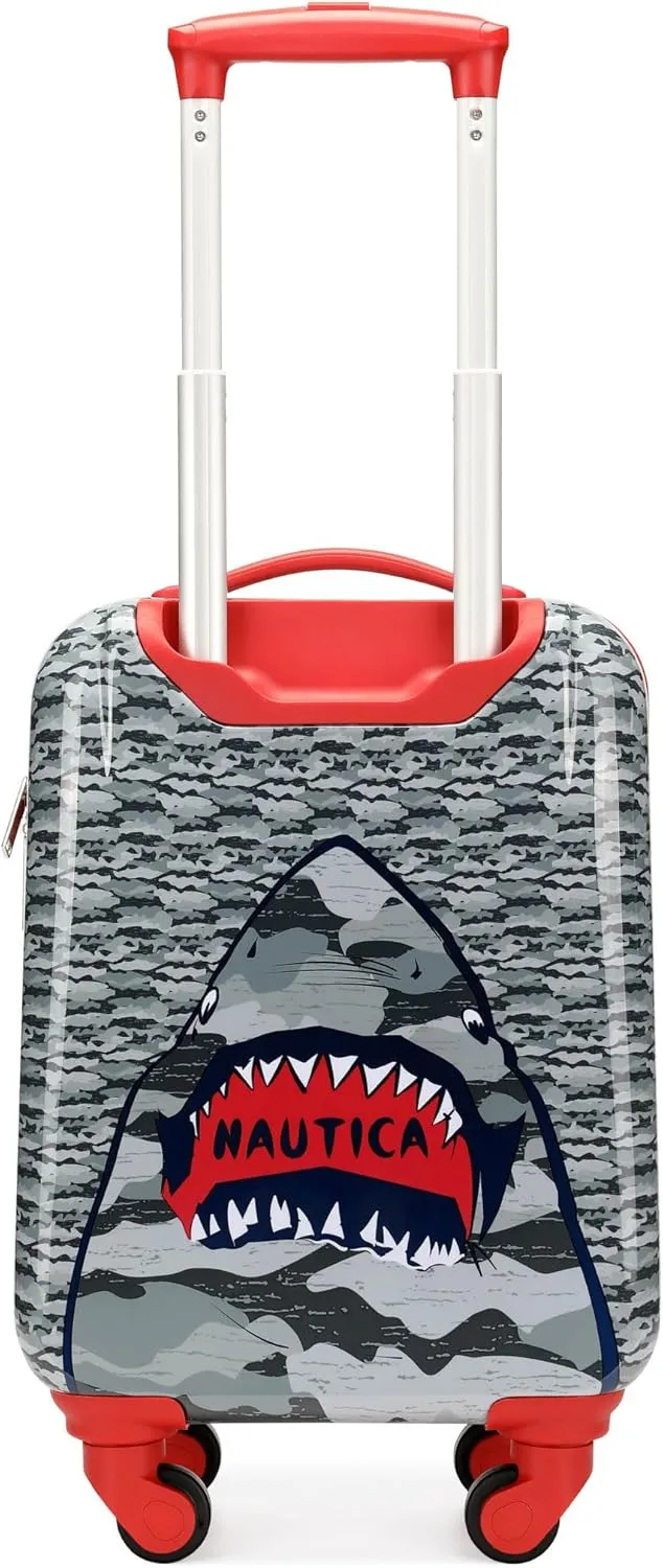 NAUTICA Kids Luggage - 18" Airline Approved Rolling Hardside Upright Carry-on Suitcase with Wheels (Shark Attack)