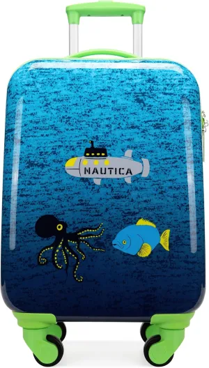 NAUTICA Kids Luggage - 18" Airline Approved Rolling Hardside Upright Carry-on Suitcase with Wheels (Submarine Journey)