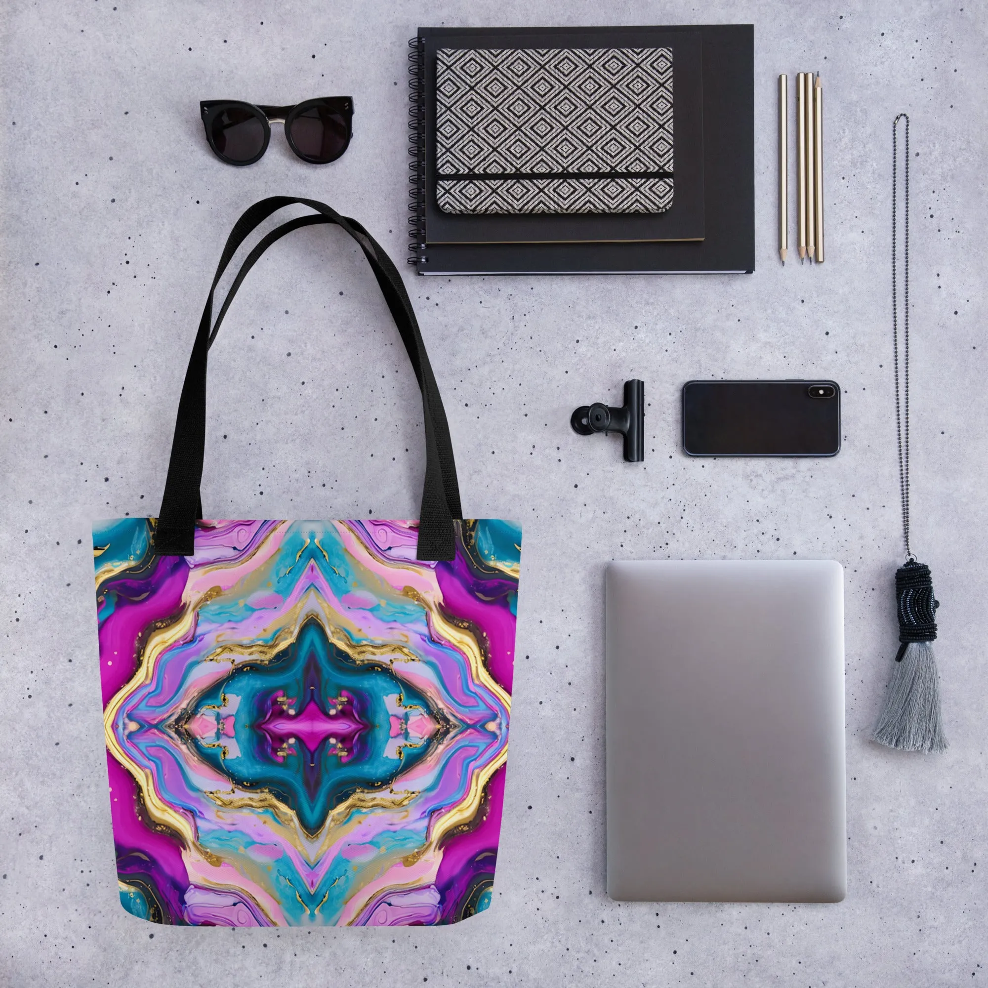 Neon Geode Mandala All Over Print Tote Bag