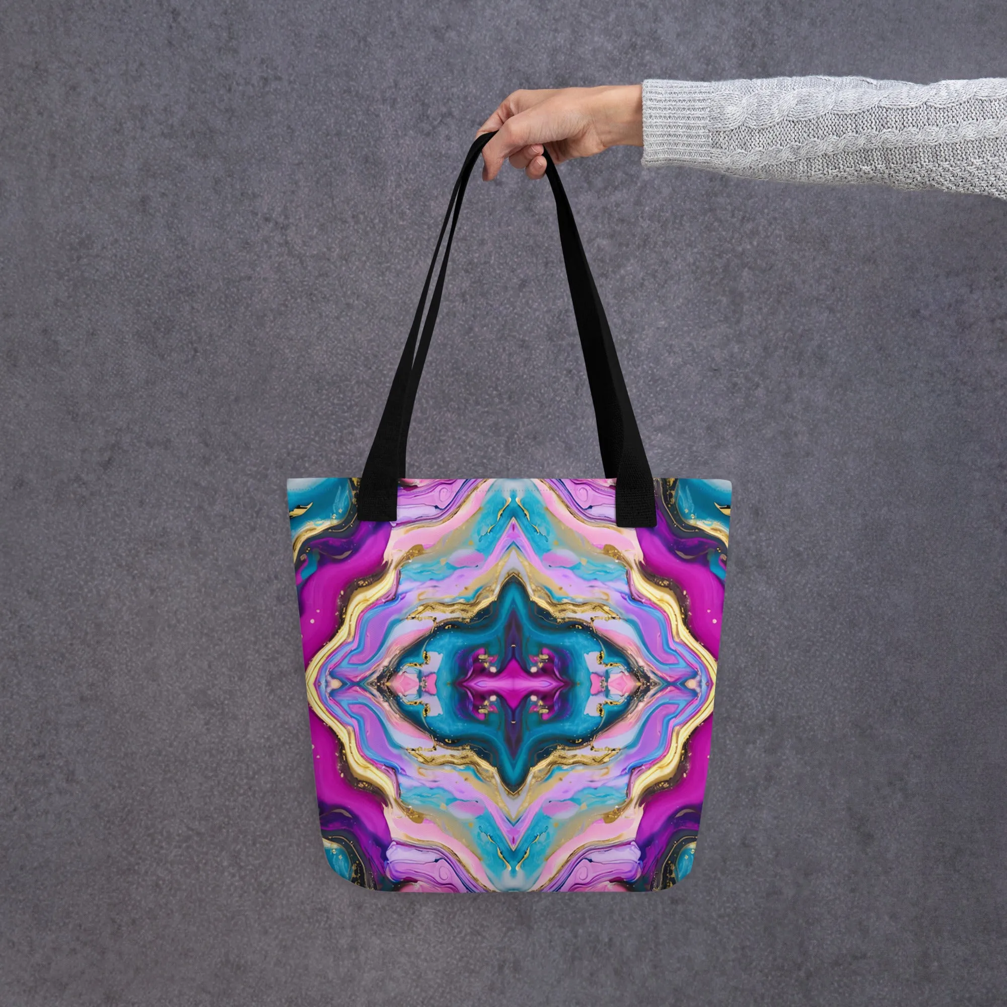 Neon Geode Mandala All Over Print Tote Bag