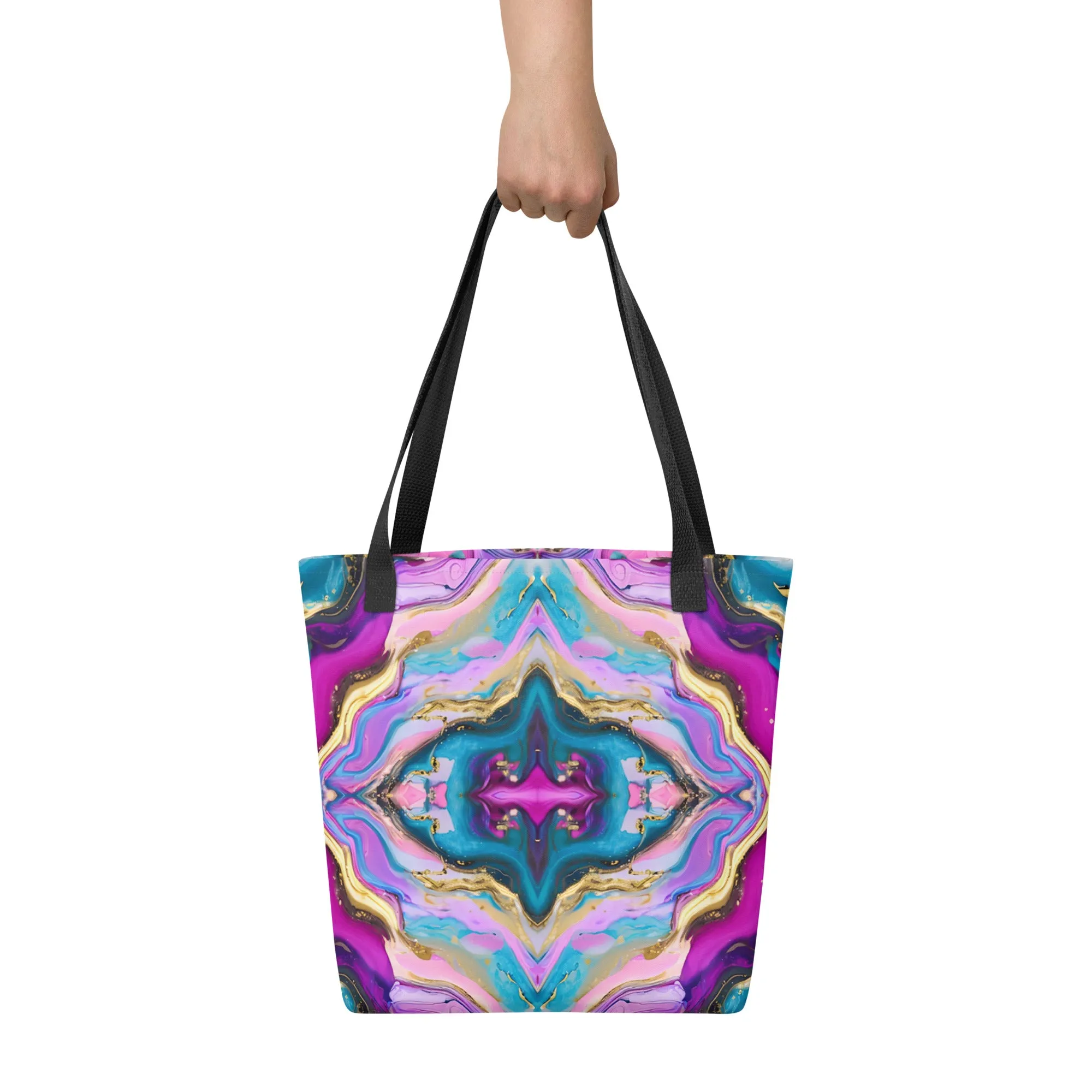 Neon Geode Mandala All Over Print Tote Bag