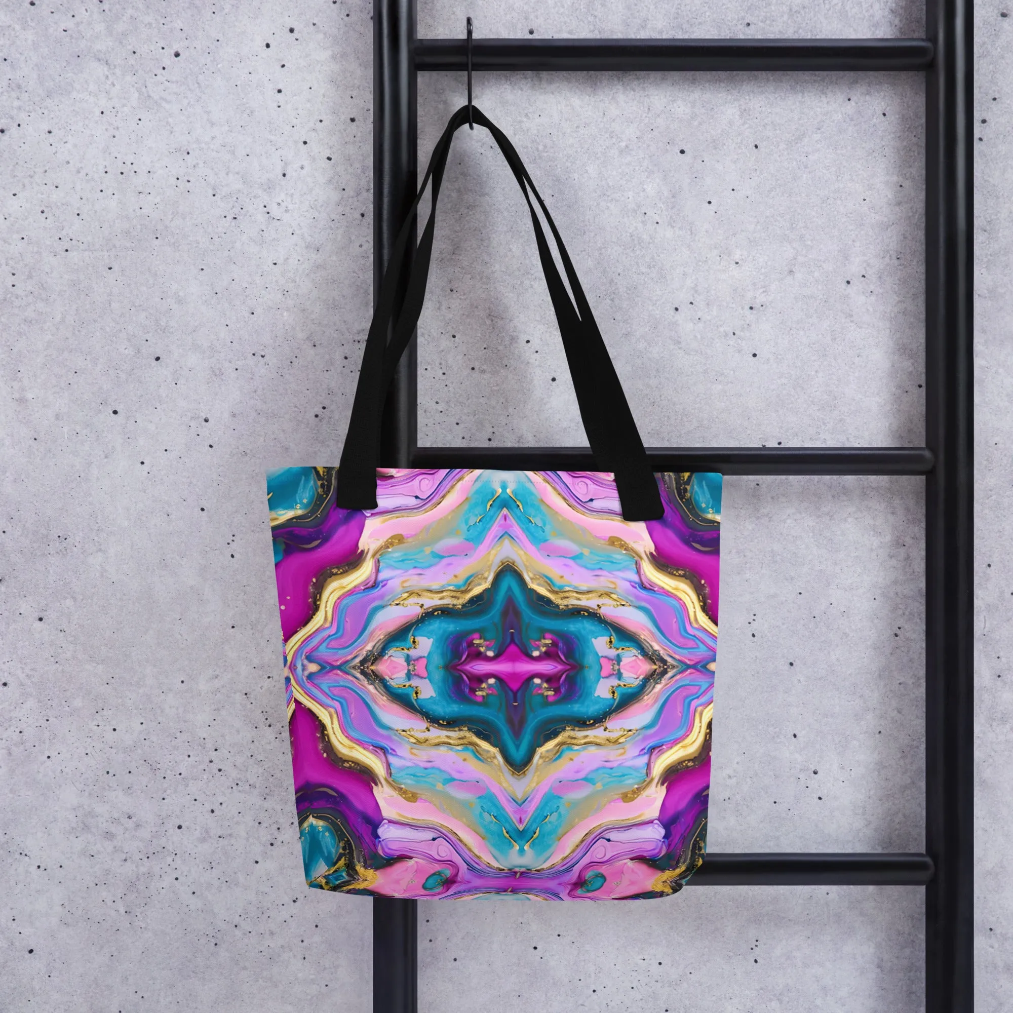 Neon Geode Mandala All Over Print Tote Bag